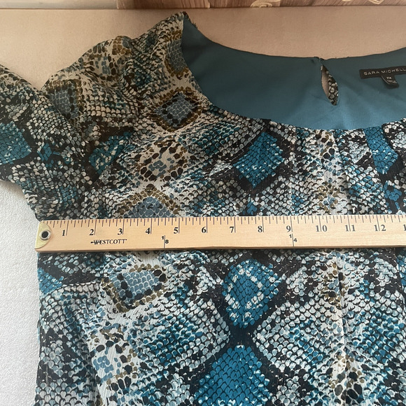 Sara Michelle Shirt Women 2X Blue‎ Gray Snake Print Flowy Sheer Lined Pullover - Picture 5 of 11